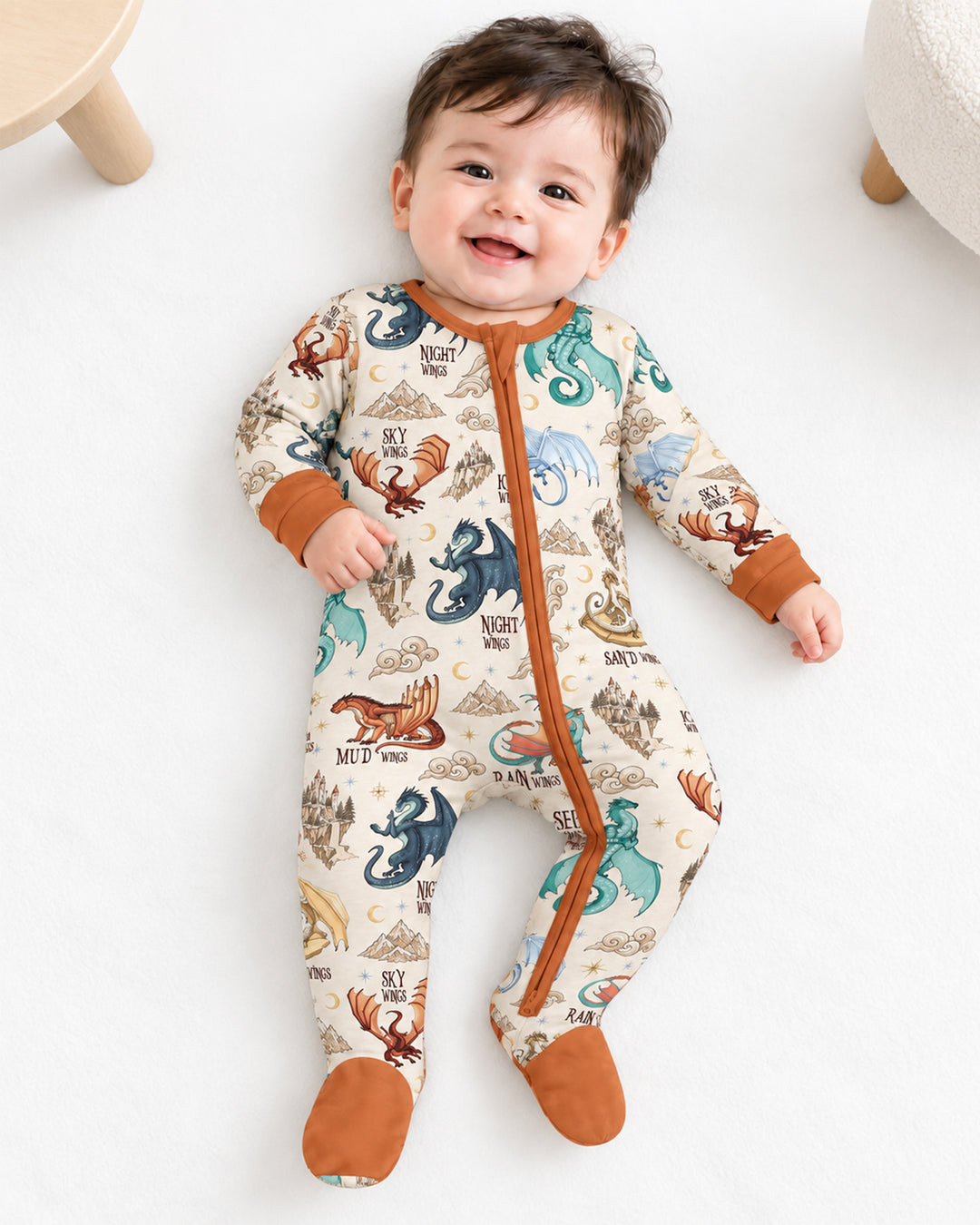 Elemental Dragons Bamboo Zippered Footie Romper