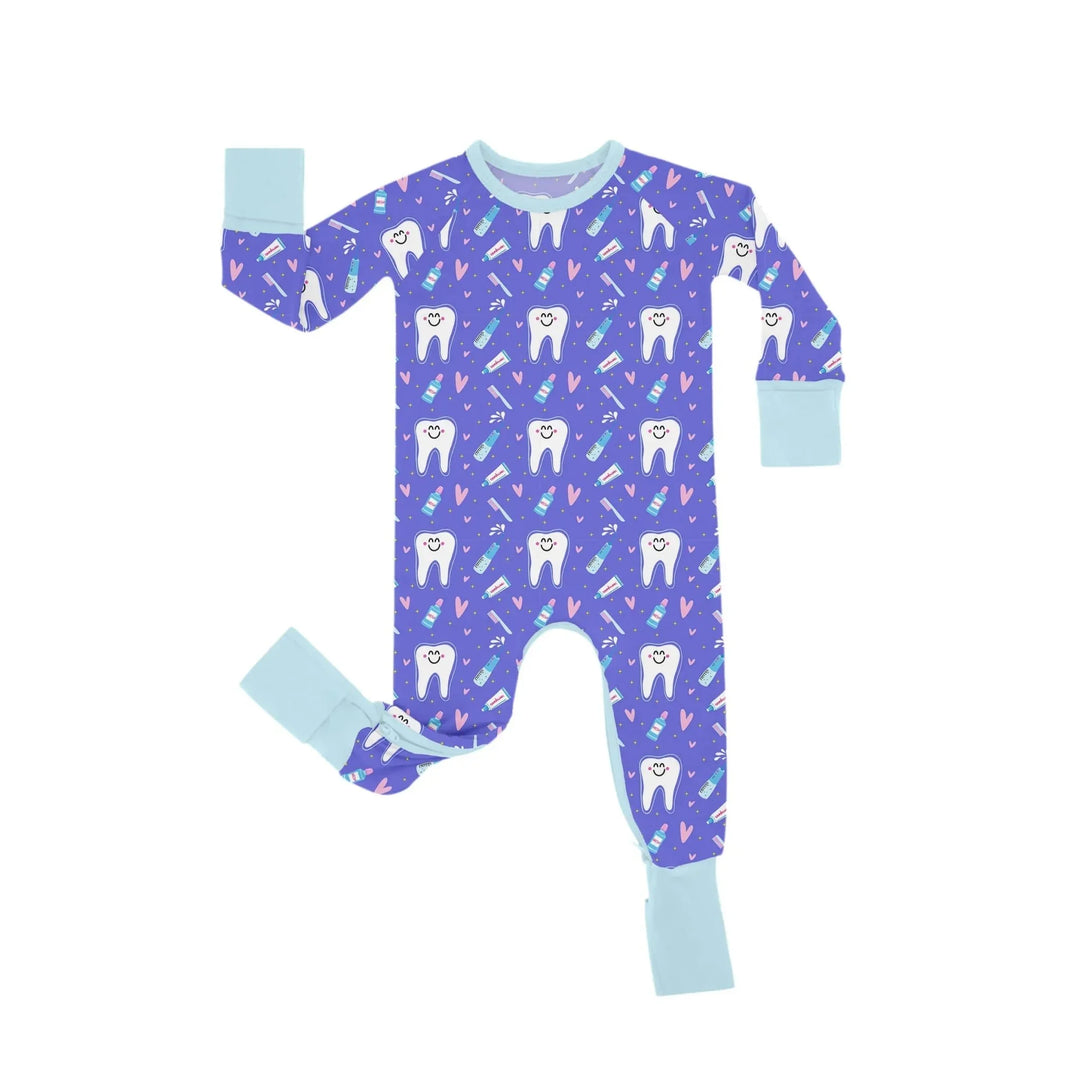 Brushing Teeth Crescent Zippered Romper , Brushing Teeth Crescent Zippered Romper - Newborn