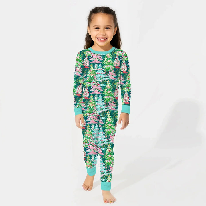 Brushstroke Merry Trees Two Piece Long Sleeve Pajama Set , Brushstroke Merry Trees Two Piece Long Sleeve Pajama Set - 12-18M