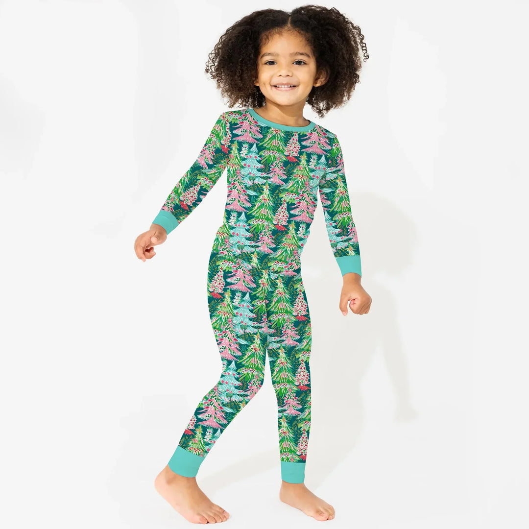 Brushstroke Merry Trees Two Piece Long Sleeve Pajama Set , Brushstroke Merry Trees Two Piece Long Sleeve Pajama Set - 12-18M