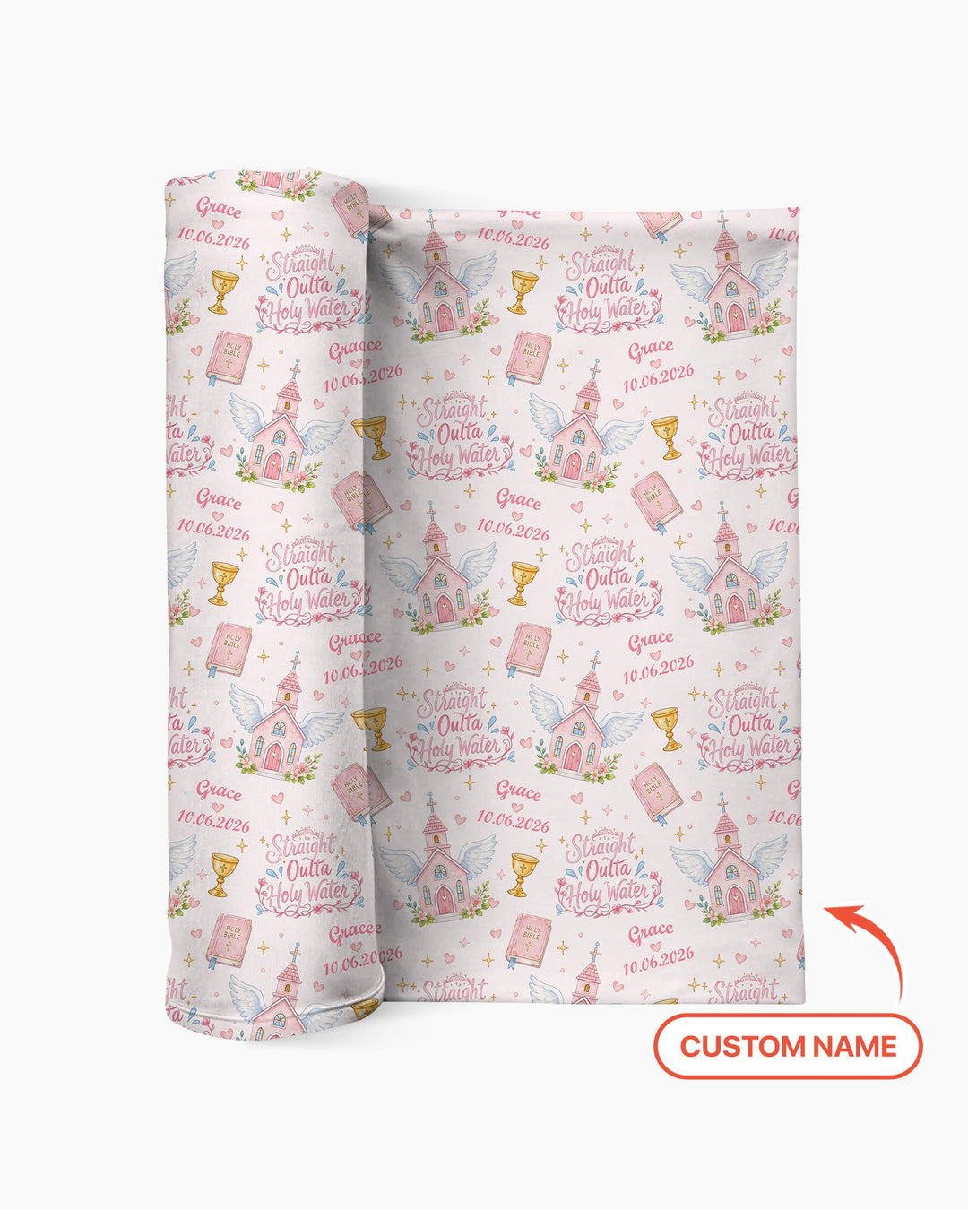 Custom Name Baptism Christening Straight Outta Holy Water Swaddle Blanket