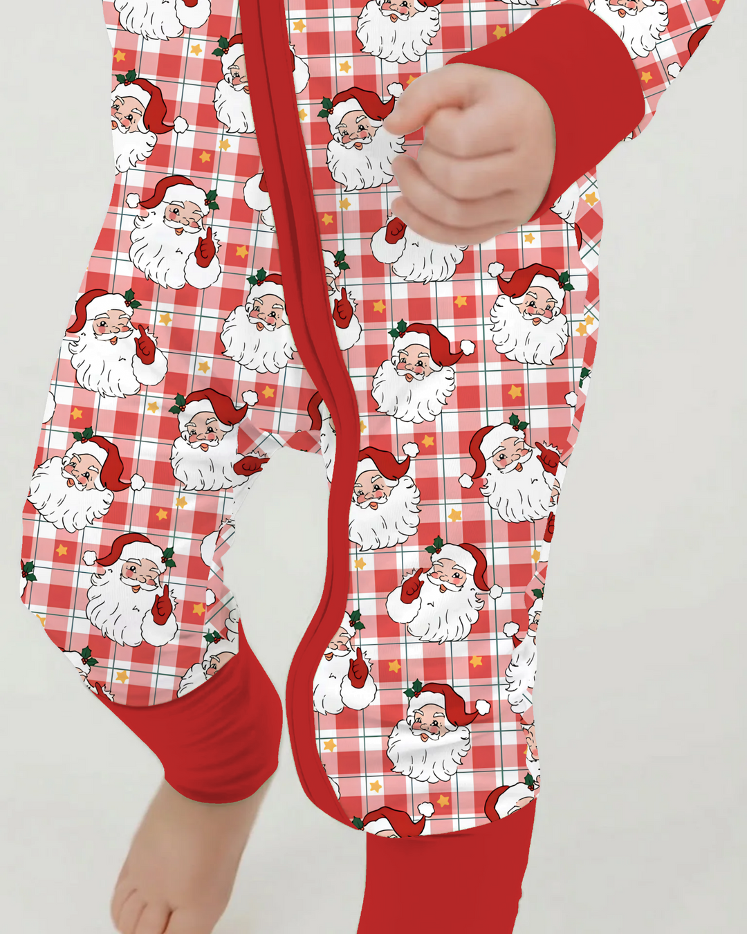 Santa Plaid Cheer Bamboo Convertible Zipper Romper