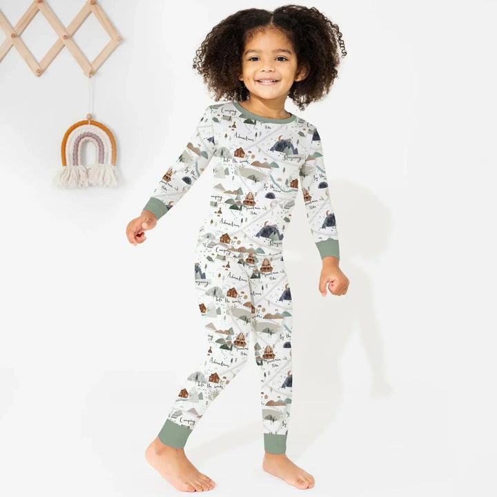 Camping Route Map Two Piece Long Sleeve Pajama Set , Camping Route Map Two Piece Long Sleeve Pajama Set - 12-18M