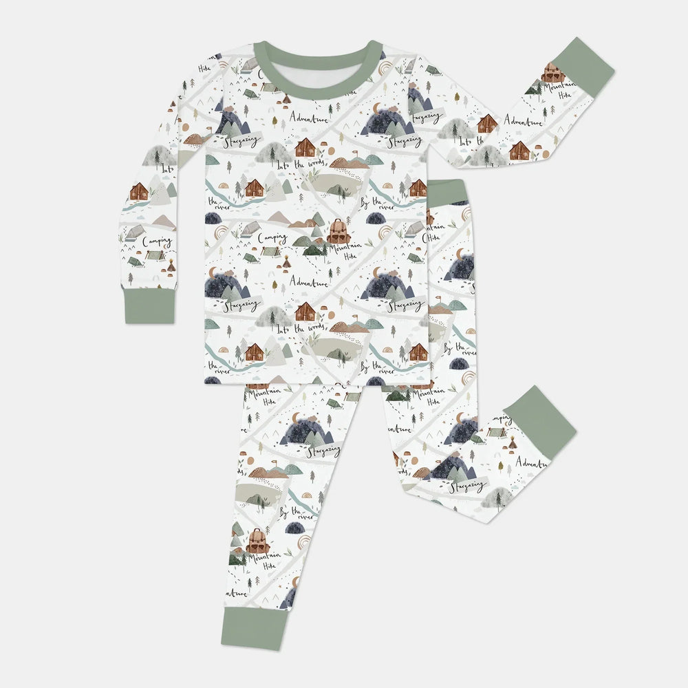 Camping Route Map Two Piece Long Sleeve Pajama Set , Camping Route Map Two Piece Long Sleeve Pajama Set - 12-18M