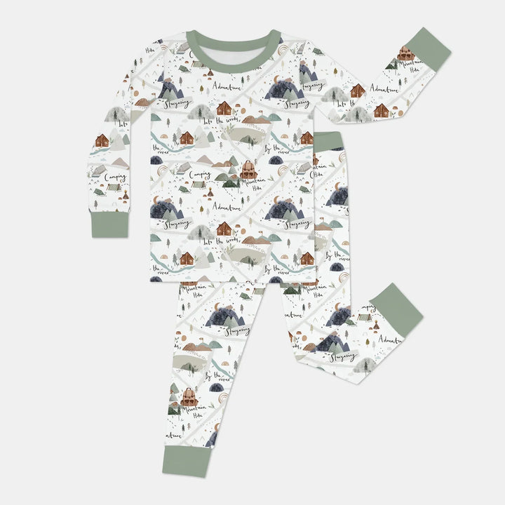 Camping Route Map Two Piece Long Sleeve Pajama Set , Camping Route Map Two Piece Long Sleeve Pajama Set - 12-18M