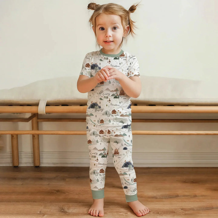 Camping Route Map Two Piece Short Sleeve Pajama Set , Camping Route Map Two Piece Short Sleeve Pajama Set - 12-18M