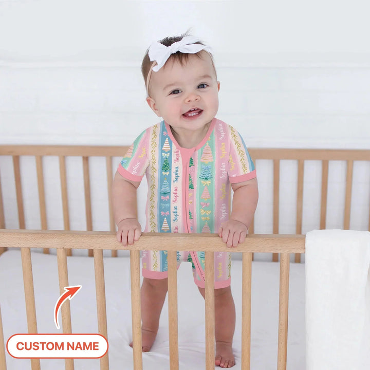Candy Ribbon Christmas Custom Name Shorty Zippy , Candy Ribbon Christmas Custom Name Shorty Zippy - 0-3M