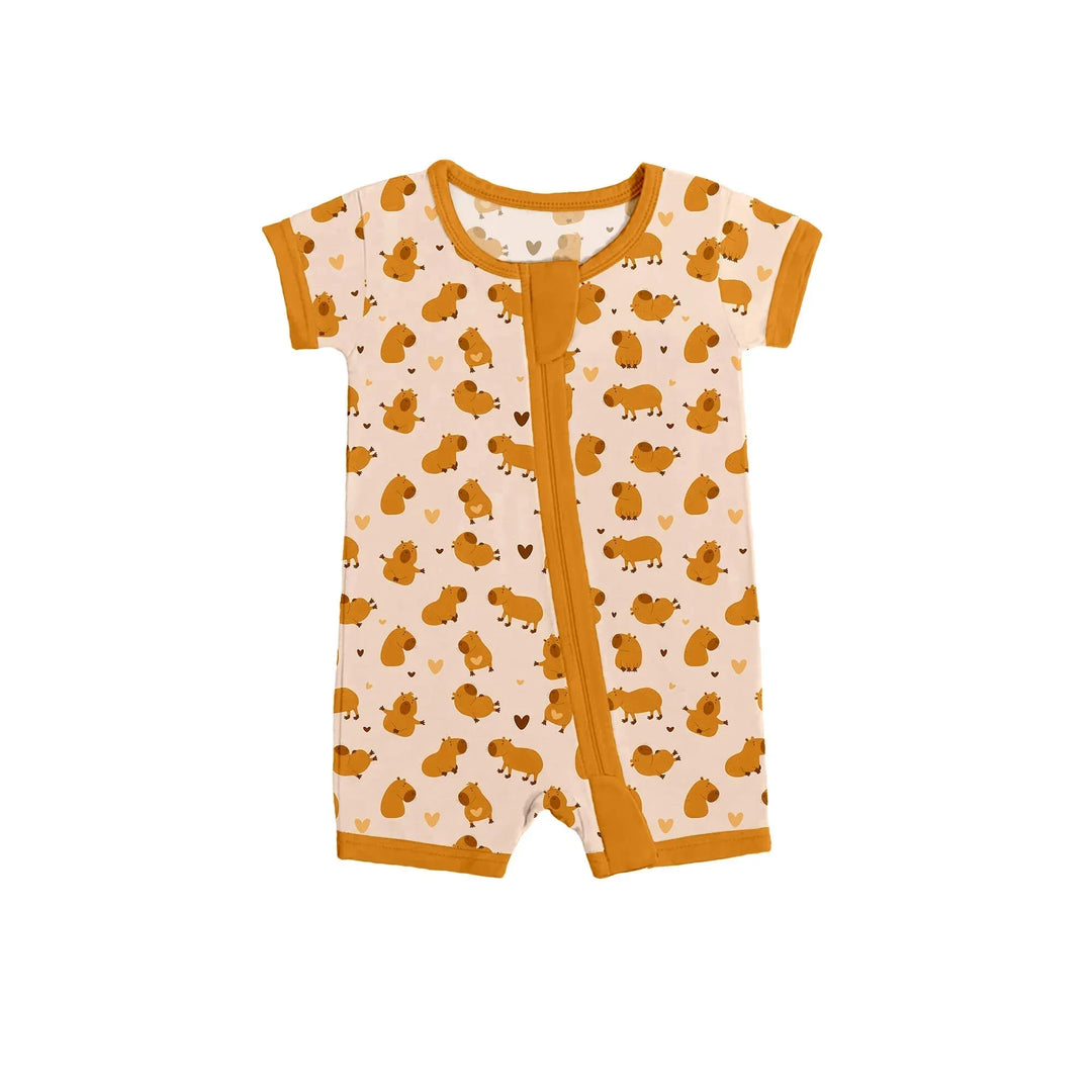 Capybaras Shorty Zippered Romper , Capybaras Shorty Zippered Romper - 0-3M