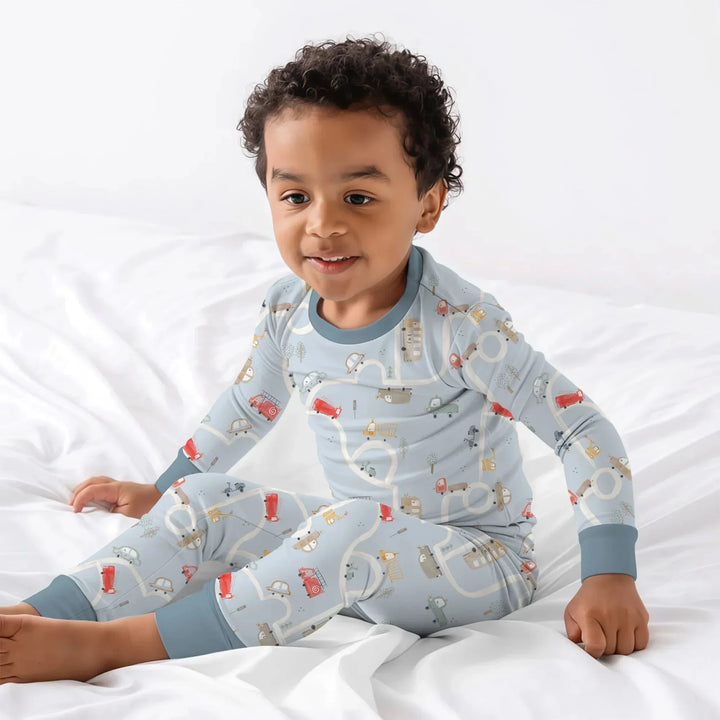 Car Route Map Two Piece Long Sleeve Pajama Set , Car Route Map Two Piece Long Sleeve Pajama Set - 12-18M