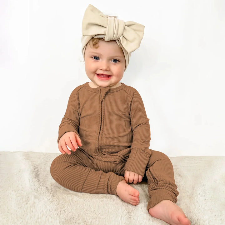 Caramel Ribbed Convertible Zippy , Caramel Ribbed Convertible Zippy - 0-3M