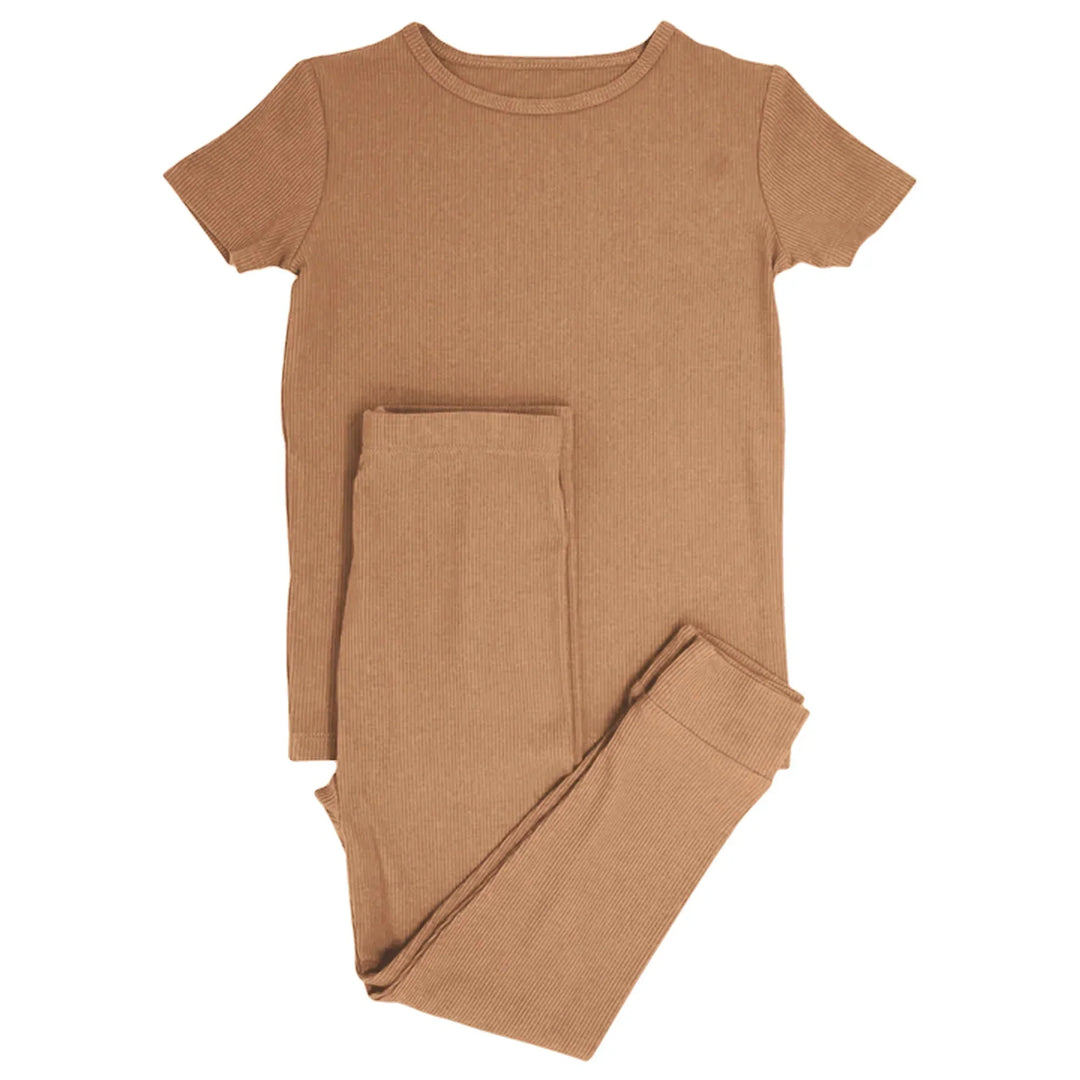 Caramel Ribbed Two Piece Short Sleeve Pajama Set , Caramel Ribbed Two Piece Short Sleeve Pajama Set - 12-18M