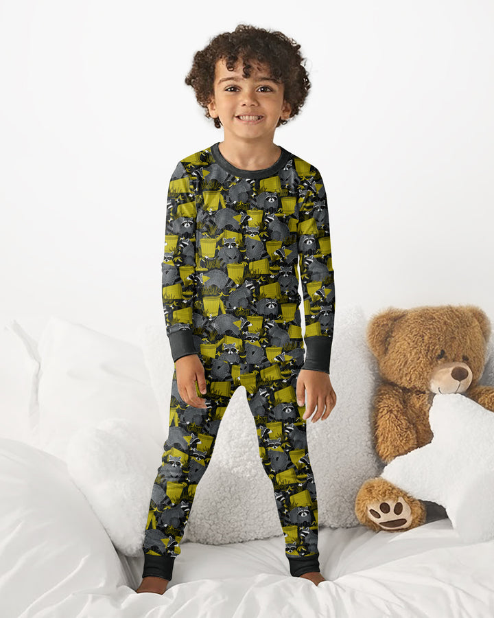 Raccoons With Garbage Cans Bamboo Two Piece Long Sleeve Pajama Set