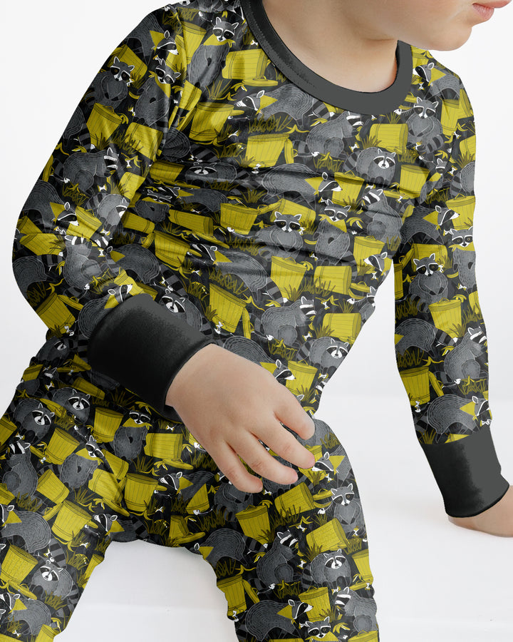 Raccoons With Garbage Cans Bamboo Two Piece Long Sleeve Pajama Set
