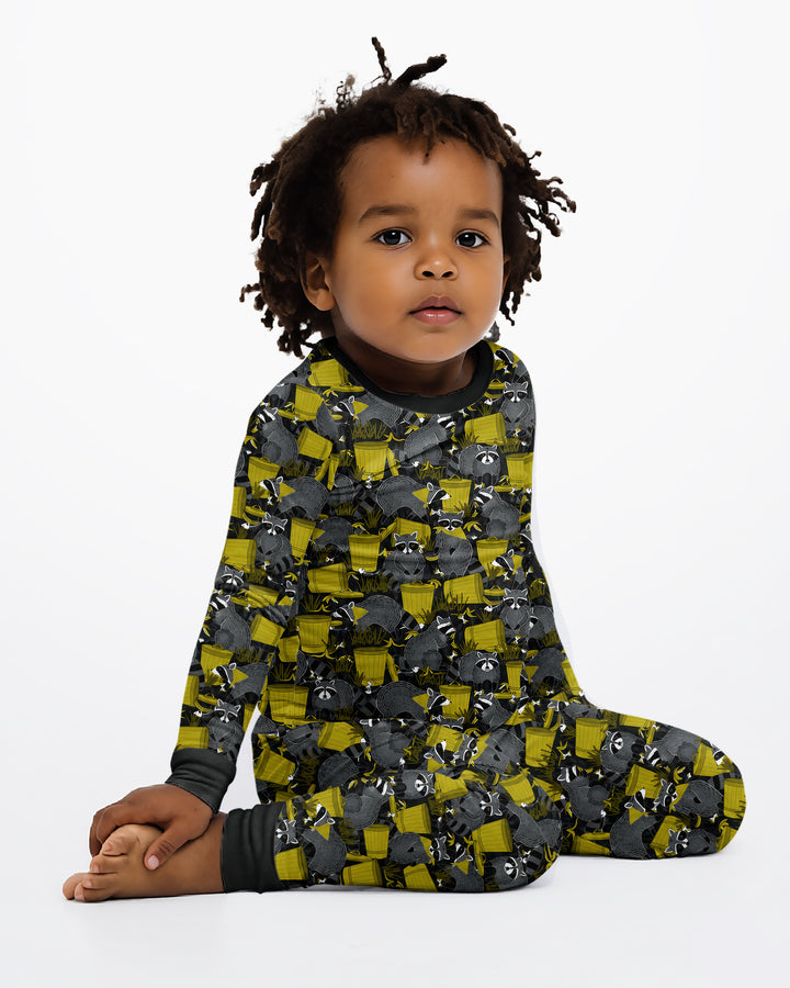 Raccoons With Garbage Cans Bamboo Two Piece Long Sleeve Pajama Set