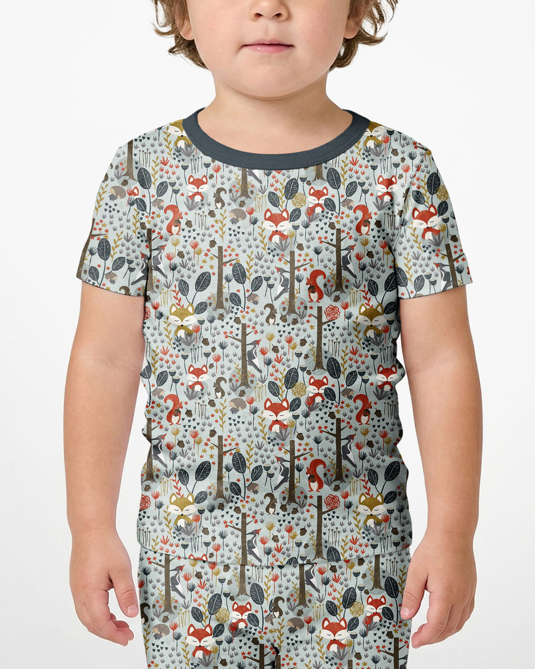 Rustic Woodland Foxes Bamboo Two Piece Short Sleeve Shorts Pajama Set