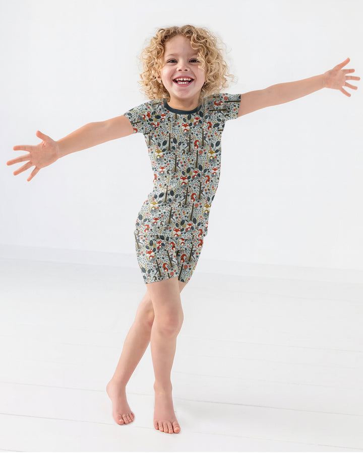 Rustic Woodland Foxes Bamboo Two Piece Short Sleeve Shorts Pajama Set