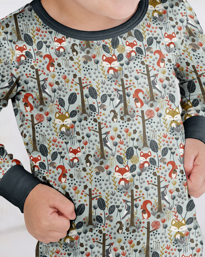 Rustic Woodland Foxes Bamboo Two Piece Long Sleeve Pajama Set