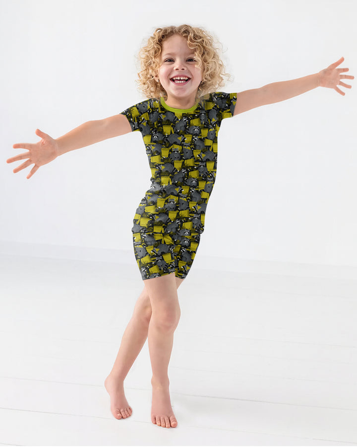 Raccoons With Garbage Cans Bamboo Two Piece Short Sleeve Shorts Pajama Set