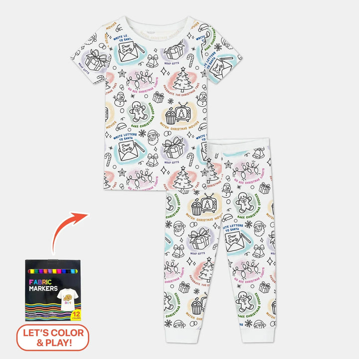 Christmas Activities Colorable Two Piece Short Sleeve Pajama Set , Christmas Activities Colorable Two Piece Short Sleeve Pajama Set - 12-18M