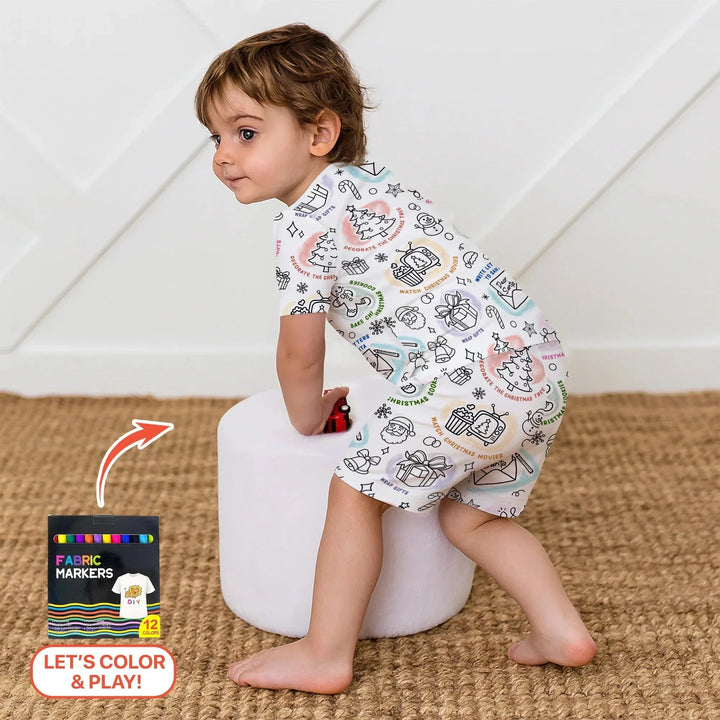 Christmas Activities Colorable Two Piece Short Sleeve Shorts Pajama Set , Christmas Activities Colorable Two Piece Short Sleeve Shorts Pajama Set - 12-18M