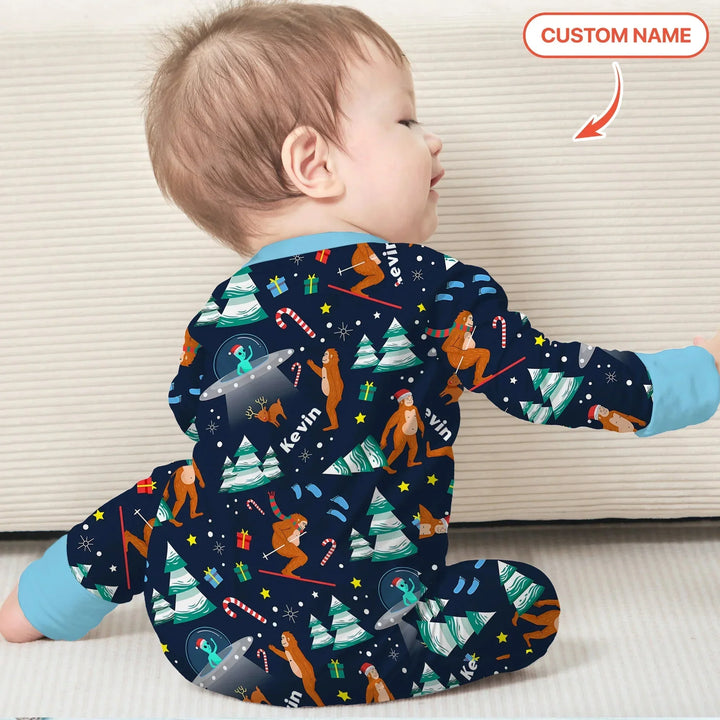 Christmas Bigfoot Custom Name Boy Convertible Zippy , Christmas Bigfoot Custom Name Boy Convertible Zippy - 0-3M