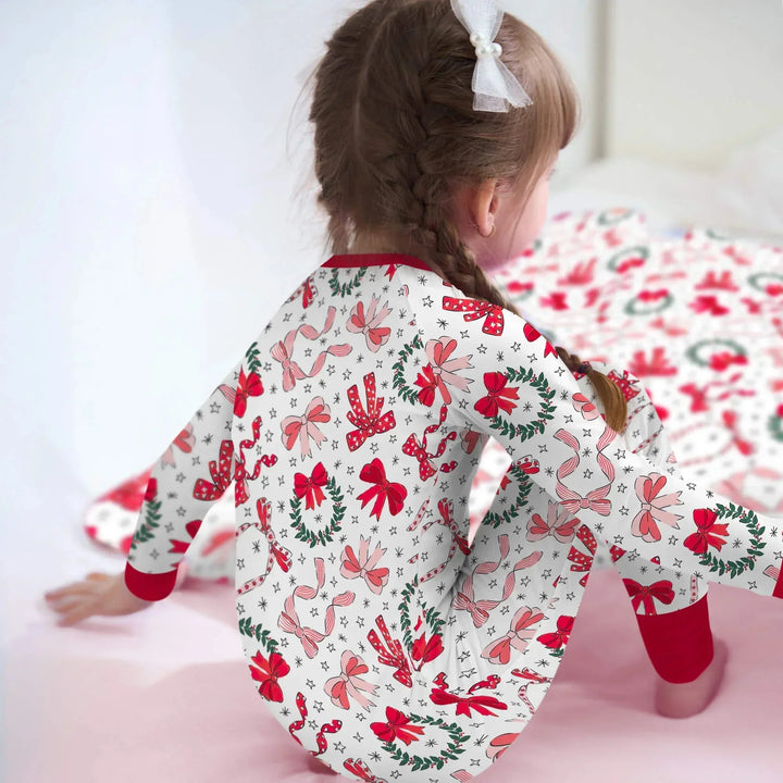 Christmas Bows Convertible Zippered Romper , Christmas Bows Convertible Zippered Romper - Newborn