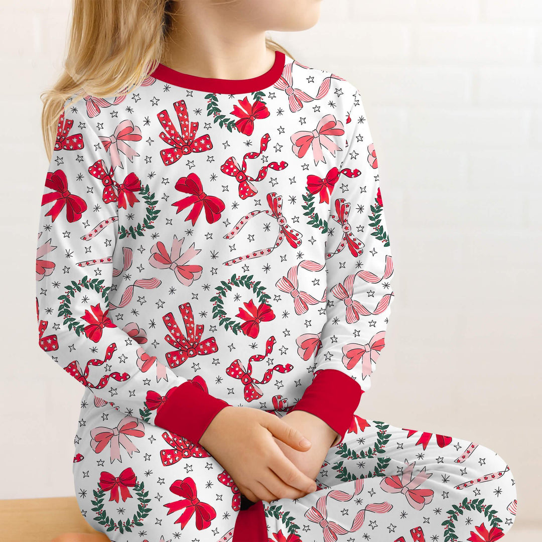 Christmas Bows Two Piece Pajama Set , Christmas Bows Two Piece Pajama Set - 12-18M