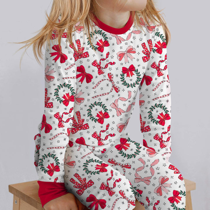 Christmas Bows Two Piece Pajama Set , Christmas Bows Two Piece Pajama Set - 12-18M