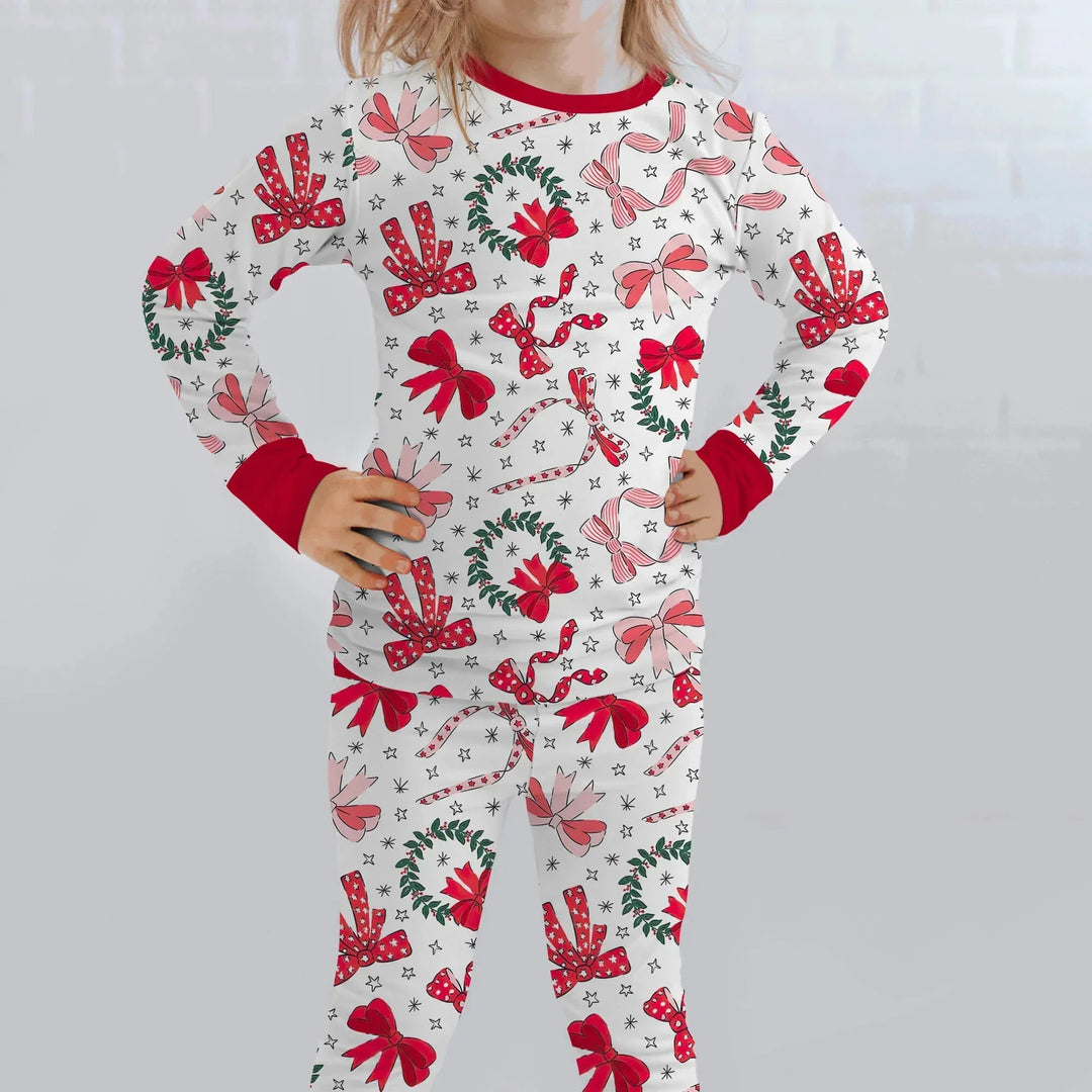 Christmas Bows Two Piece Pajama Set , Christmas Bows Two Piece Pajama Set - 12-18M