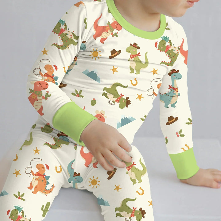 Christmas Cowboy Dinosaur Two Piece Long Sleeve Pajama Set , Christmas Cowboy Dinosaur Two Piece Long Sleeve Pajama Set - 12-18M