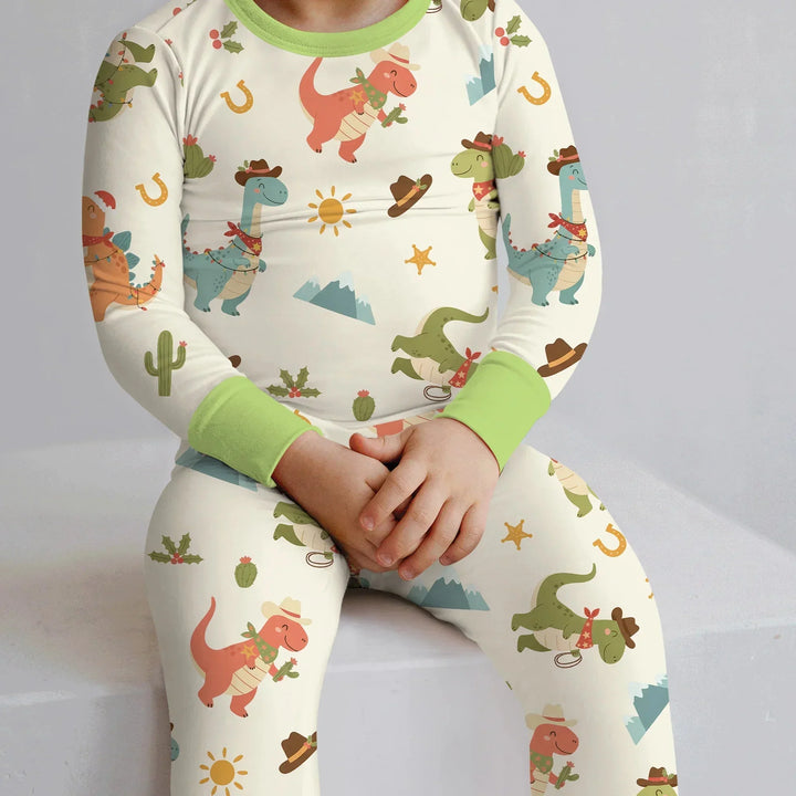 Christmas Cowboy Dinosaur Two Piece Long Sleeve Pajama Set , Christmas Cowboy Dinosaur Two Piece Long Sleeve Pajama Set - 12-18M
