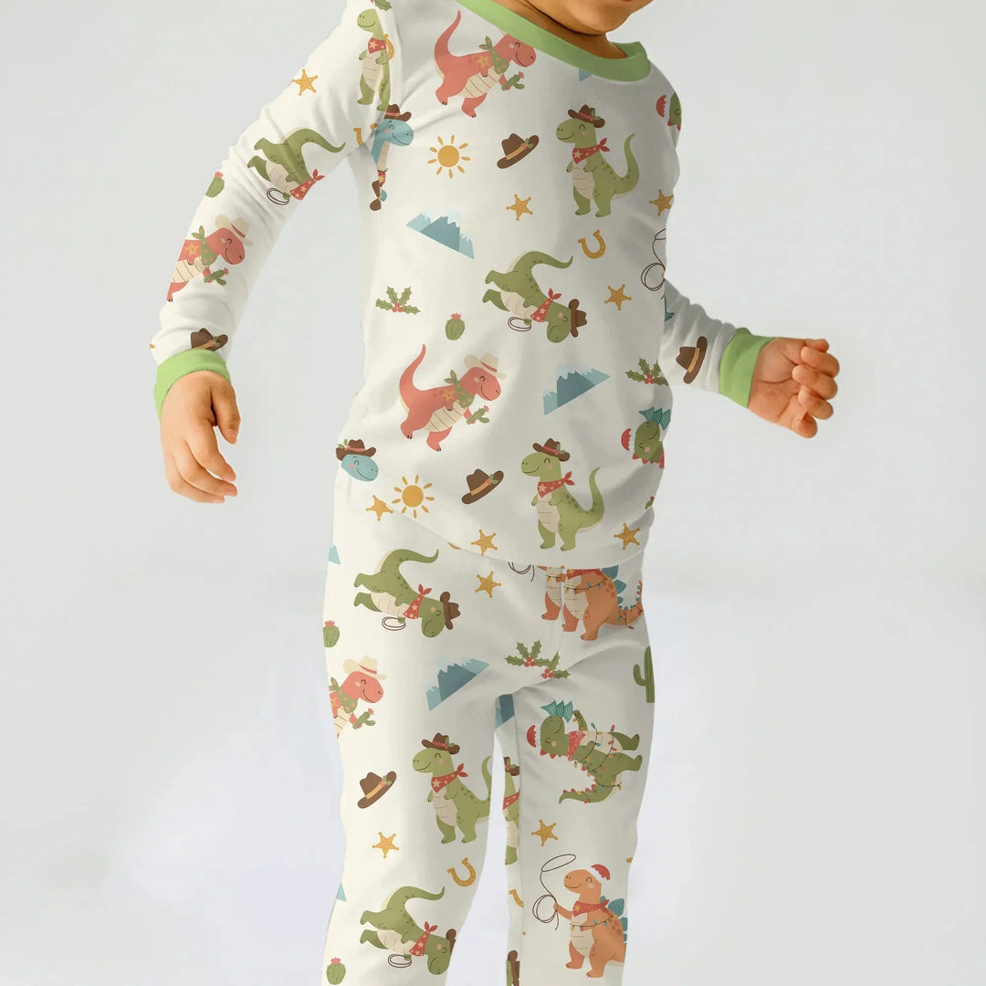 Christmas Cowboy Dinosaur Two Piece Long Sleeve Pajama Set , Christmas Cowboy Dinosaur Two Piece Long Sleeve Pajama Set - 12-18M