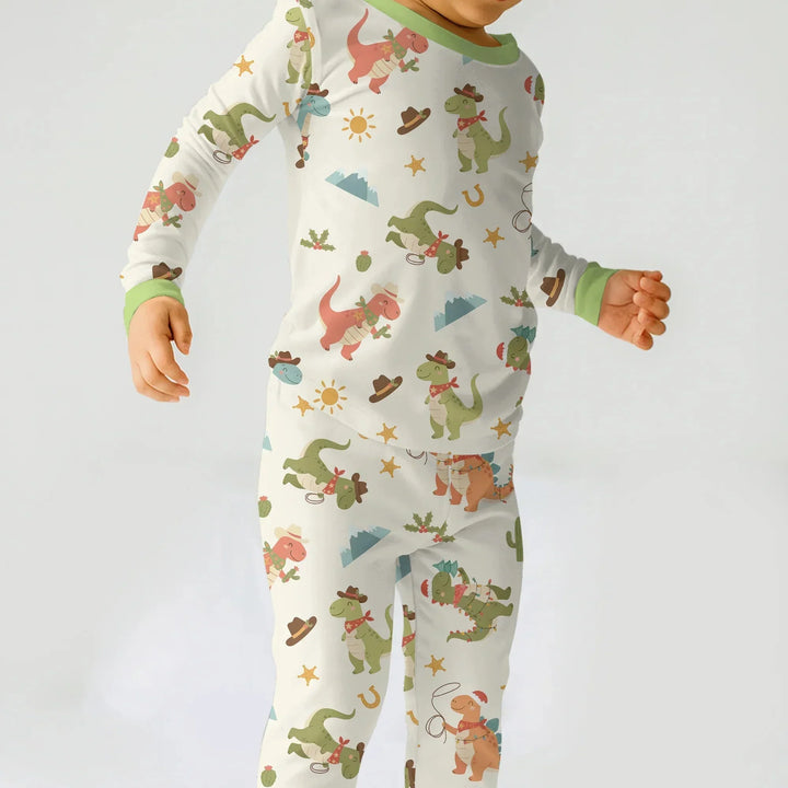Christmas Cowboy Dinosaur Two Piece Long Sleeve Pajama Set , Christmas Cowboy Dinosaur Two Piece Long Sleeve Pajama Set - 12-18M