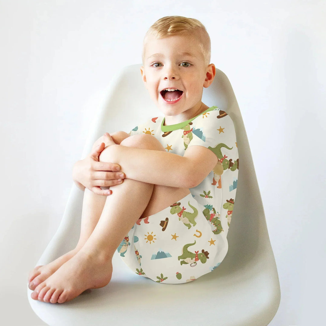Christmas Cowboy Dinosaur Two Piece Short Sleeve Shorts Pajama Set , Christmas Cowboy Dinosaur Two Piece Short Sleeve Shorts Pajama Set - 12-18M