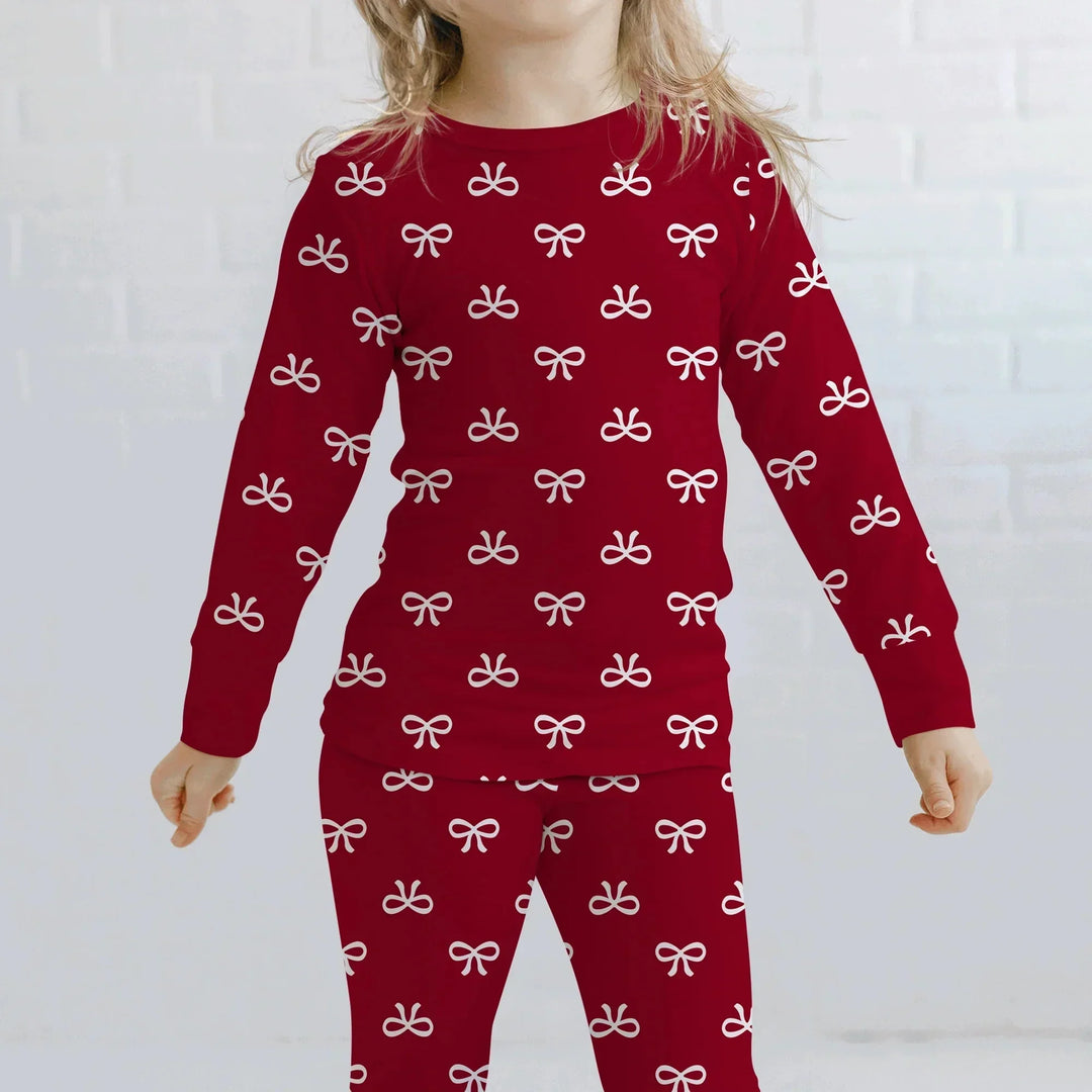Christmas Cute Bows Two Piece Long Sleeve Pajama Set , Christmas Cute Bows Two Piece Long Sleeve Pajama Set - 12-18M