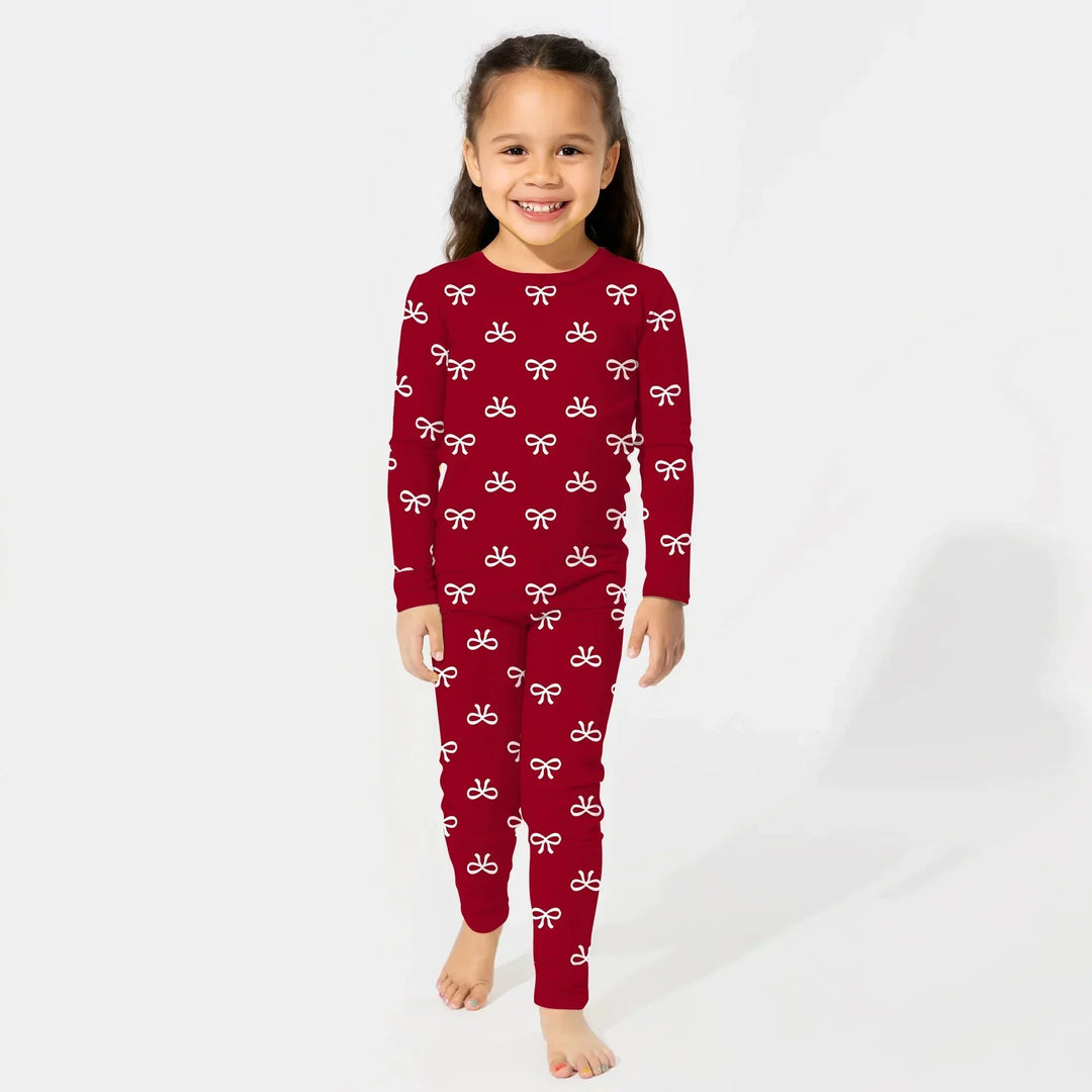 Christmas Cute Bows Two Piece Long Sleeve Pajama Set , Christmas Cute Bows Two Piece Long Sleeve Pajama Set - 12-18M