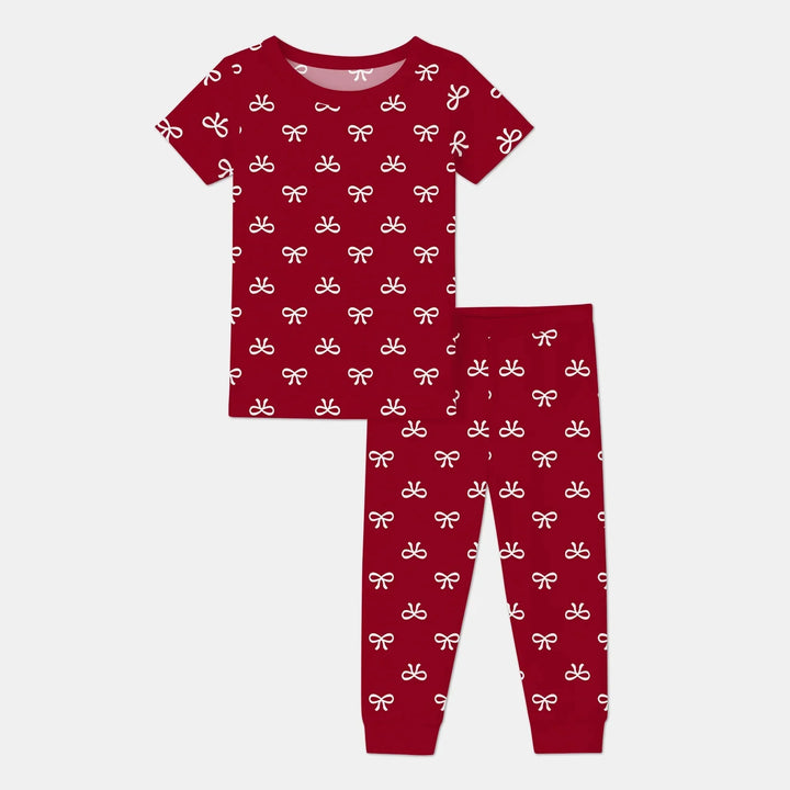 Christmas Cute Bows Two Piece Short Sleeve Pajama Set , Christmas Cute Bows Two Piece Short Sleeve Pajama Set - 12-18M