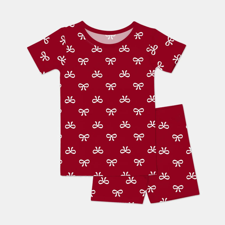 Christmas Cute Bows Two Piece Short Sleeve Shorts Pajama Set , Christmas Cute Bows Two Piece Short Sleeve Shorts Pajama Set - 12-18M