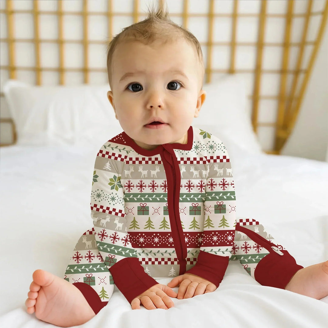 Christmas Fair Isle Red and Green Convertible Zippy , Christmas Fair Isle Red and Green Convertible Zippy - 0-3M