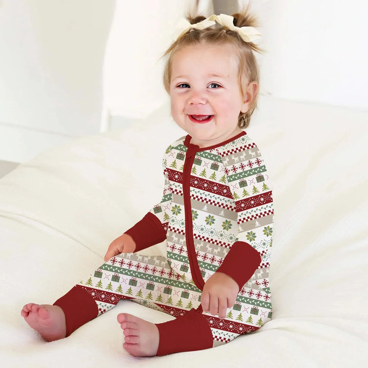 Christmas Fair Isle Red and Green Convertible Zippy , Christmas Fair Isle Red and Green Convertible Zippy - 0-3M