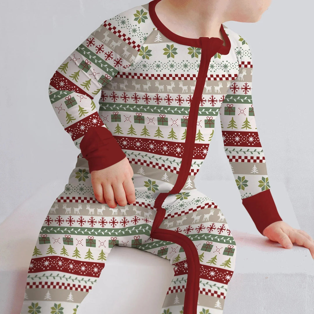 Christmas Fair Isle Red and Green Convertible Zippy , Christmas Fair Isle Red and Green Convertible Zippy - 0-3M