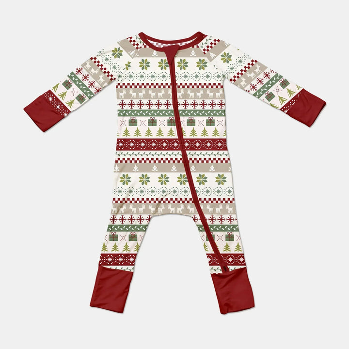 Christmas Fair Isle Red and Green Convertible Zippy , Christmas Fair Isle Red and Green Convertible Zippy - 0-3M