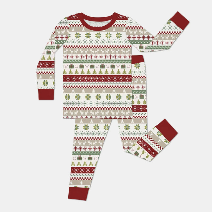 Christmas Fair Isle Red and Green Two Piece Long Sleeve Pajama Set , Christmas Fair Isle Red and Green Two Piece Long Sleeve Pajama Set - 12-18M