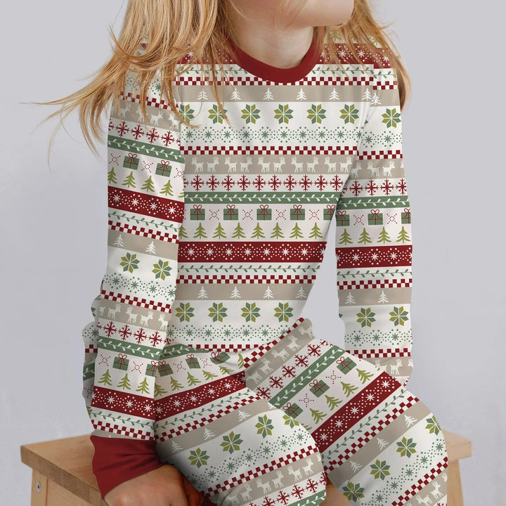Christmas Fair Isle Red and Green Two Piece Long Sleeve Pajama Set , Christmas Fair Isle Red and Green Two Piece Long Sleeve Pajama Set - 12-18M