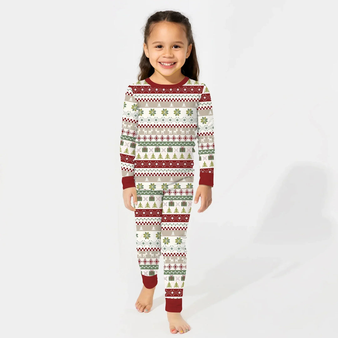 Christmas Fair Isle Red and Green Two Piece Long Sleeve Pajama Set , Christmas Fair Isle Red and Green Two Piece Long Sleeve Pajama Set - 12-18M