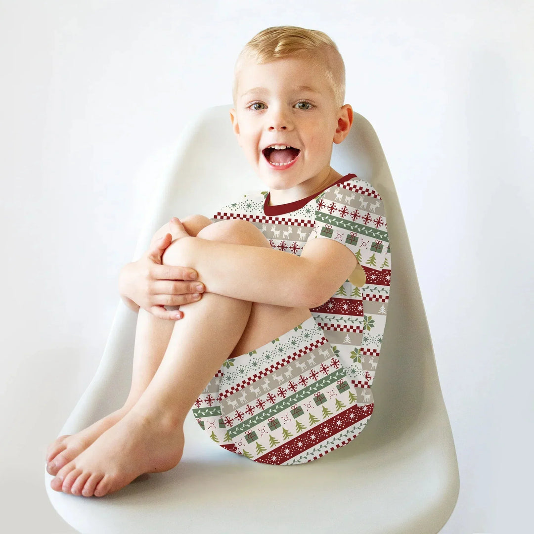 Christmas Fair Isle Red and Green Two Piece Short Sleeve Shorts Pajama Set , Christmas Fair Isle Red and Green Two Piece Short Sleeve Shorts Pajama Set - 12-18M