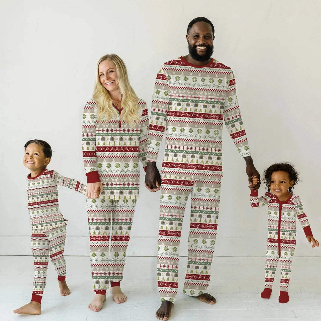 Christmas Fair Isle Red and Green Two Piece Short Sleeve Shorts Pajama Set , Christmas Fair Isle Red and Green Two Piece Short Sleeve Shorts Pajama Set - 12-18M