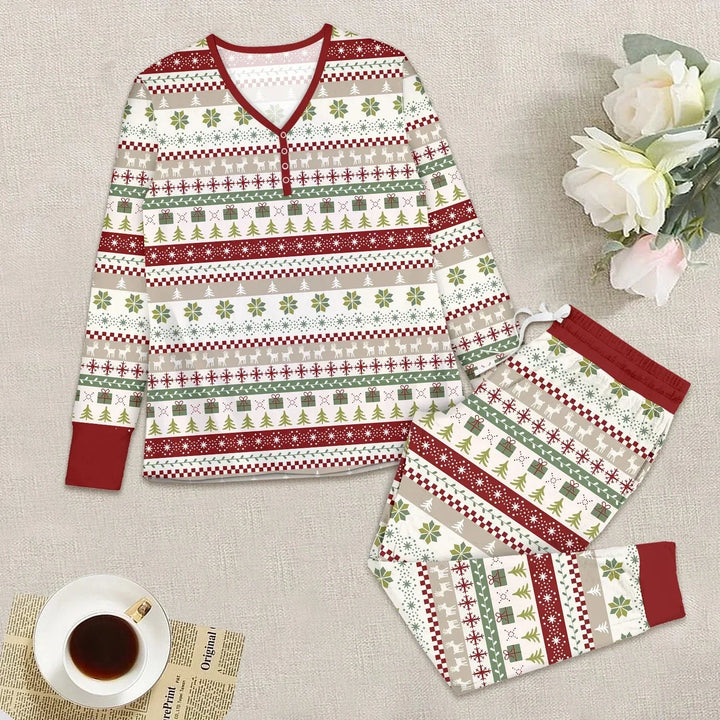 Christmas Fair Isle Red and Green Women Pajama Set , Christmas Fair Isle Red and Green Women Pajama Set - Only Shirt / S