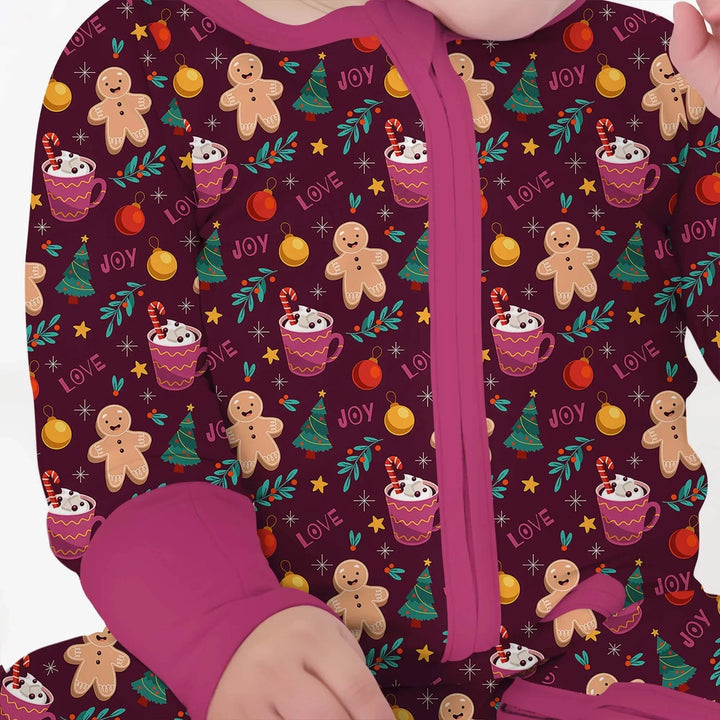 Christmas Ginger Bread Convertible Zippered Romper , Christmas Ginger Bread Convertible Zippered Romper - Newborn