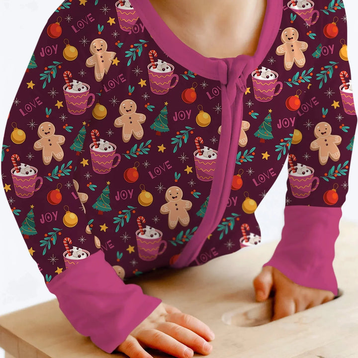Christmas Ginger Bread Convertible Zippered Romper , Christmas Ginger Bread Convertible Zippered Romper - Newborn